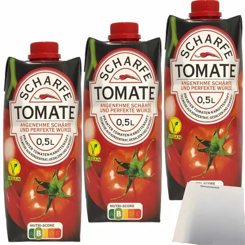 Scharfe Tomate pikanter Tomaten-Karottensaft mit perfekter Würze 3x0,5 Liter usy