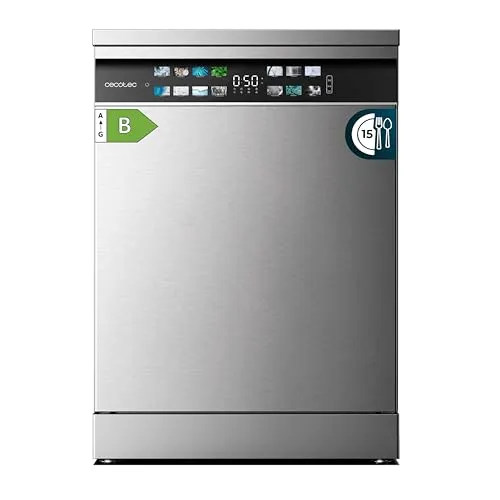 Cecotec Geschirrspüler 60 cm Bolero Aguazero 6700 Inox - Haushaltsgroßgeräte mit 15 Bestecken, Inverter Plus Motor für leisen Betrieb und FullColor XXL Bildschirm für einfache Bedienung. Ideal für Familien und große Haushalte.