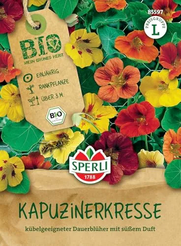 Sperli BIO Kapuzinerkressesamen 85597 - BIO - Einjährig - Rankpflanze - über 3m - Kübelgeeignet - Dauerblüher - süßer Duft - Saatgut, Blumensamen