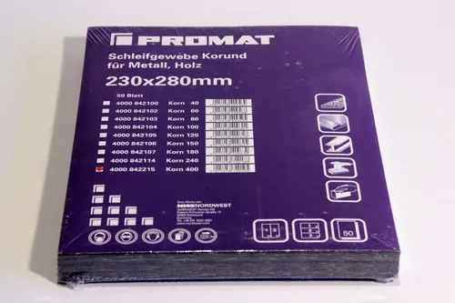 Promat Korn 400 50x Schleifpapier Schleifgewebe Korund 230x280 mm