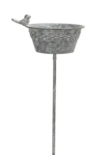 finehomegarden Vogeltränke Futterplatz Metall grau Vintage - Vogeltränke und Futterstation aus robustem Metall, ideal für den Garten oder die Terrasse. Mit einer Höhe von 95 cm bietet sie Vögeln einen einladenden Platz zum Trinken und Fressen.