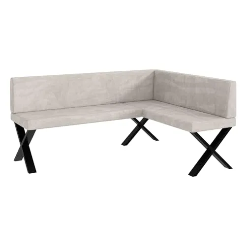 MEBLINI Eckbank für Esszimmer - Küchenbank - Essecke - Sitzecke Küche - Toni - X-Beine 128x168x87cm Rechts - Beige Samt