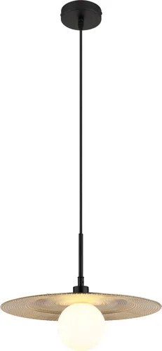 Pendellampe Hängelampe Esstischleuchte gold Retro - Retro Hängelampe für Esstische, 120 cm hoch, aus elegantem schwarzem Metall und goldfarbenem Kunststoff - ideal für stilvolle Wohnräume.