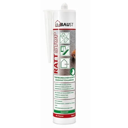 dubaust RAT24 RATTSTOP Dichtmasse 300ml, Innen/Außen, Schutz gegen Ratten Mäuse Nager, Neuartige Formel auf Pfefferminzbasis, gegen Nager aller Art, Natursteinverträglich 290ml Kartusche grau (1)