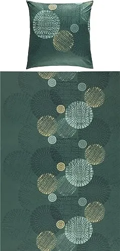 REDBEST Renforcé Bettwäsche Kreise grün 80x80 cm / 135x200 cm - Bettwäsche-Sets aus temperaturausgleichendem, strapazierfähigem Material mit Reißverschluss. Die harmonischen Farben und das glatte Gewebe sorgen für eine entspannende Schlafumgebung.