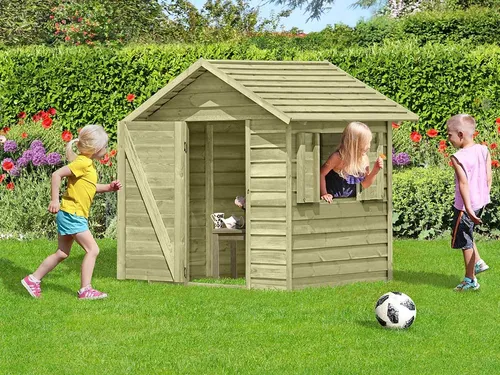 Spielhaus SMART PLUS Olli – kesseldruckimprägniert für den Garten - Kreatives Spielhaus aus hochwertigem Holz, ideal für Kinder von 3-14 Jahren. Mit einem Fenster und robustem Design bietet es stundenlangen Spielspaß im Freien.