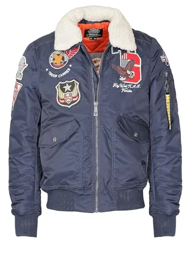 Top Gun Herren Bomberjacke Tg23002 Navy, XL - Stilvoll und Funktional - Funktionsjacken mit abnehmbarem Kunstfellkragen und hochwertigen Patches, ideal für einen trendigen Look und optimalen Tragekomfort.