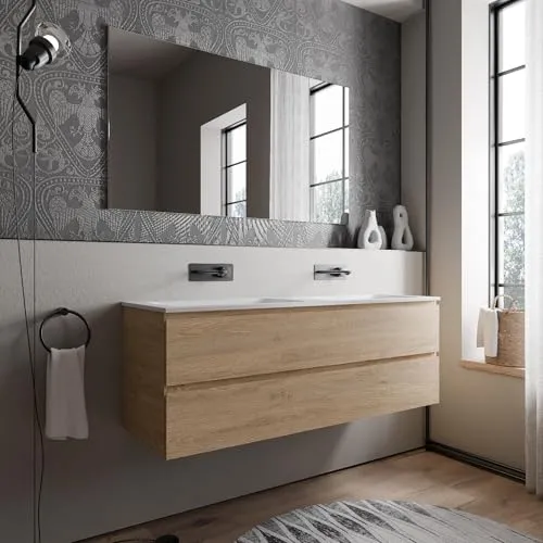AVA Waschtischunterschrank 140 cm mit Mineralguss-Waschbecken - Eleganter Waschtischunterschrank AVA in 140 cm Breite, ausgestattet mit einem stilvollen Mineralguss-Doppelwaschbecken. Perfekt für Familien, bietet viel Stauraum und Soft-Close-Schubladen für leises Schließen.