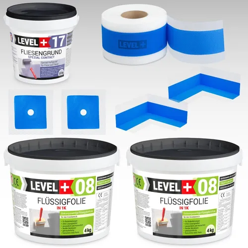 Dichtset Dusche Abdichtung Dichtfolie 8kg - SET335 - Dichtmaterialien für zuverlässige Abdichtung, inklusive Wandmanschetten und Dichtband für einfache Anwendung und optimalen Schutz vor Feuchtigkeit.