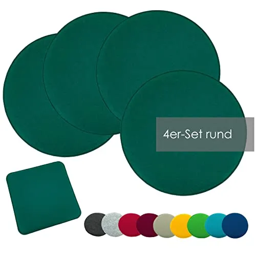 heimtexland ® 4er Pack Filz Sitzkissen - Tannengrün, 35x35 cm - Stuhlkissen aus strapazierfähigem Polyester, pflegeleicht und vielseitig einsetzbar – ideal für Indoor und Outdoor mit hohem Sitzkomfort.