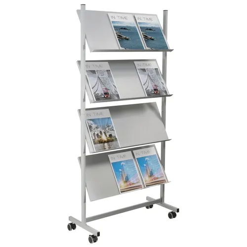 helit Prospektregal grau DIN A4 - Aufsteller & Wechselrahmen, stabiler Prospektständer für DIN A4 Formate, ideal für Präsentationen und Informationsanzeigen in Büros oder Verkaufsräumen.