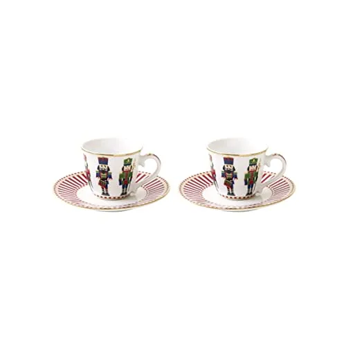 EASY LIFE Christmas Set 2 Kaffeetassen und Untertassen aus Porzellan r1107# nutc