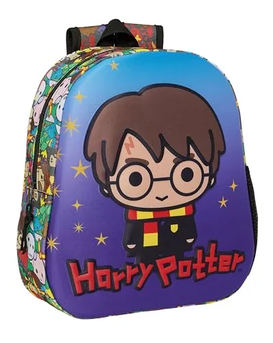 HARRY POTTER Schulrucksack mit 3D-Design, anpassbar an den Wagen, ideal für Kinder verschiedener Altersgruppen, bequem und vielseitig, Qualität und Widerstandsfähigkeit, 27 x 10 x 33 cm,