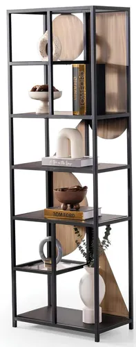 Elegantes Bücherregal im modernen Design - Stilvolles Bücherregal mit 6 Fächern, ideal für Ihr Wohnzimmer. Aus hochwertigem Holz und Metall gefertigt, bietet es eine praktische und ansprechende Lösung zur Aufbewahrung.