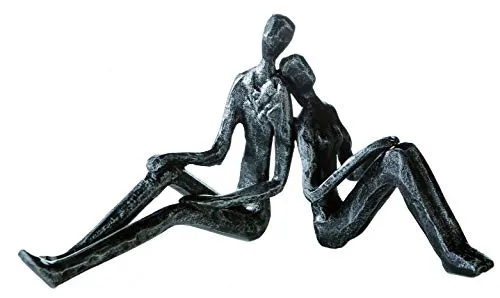 Casablanca Design Deko Figur Skulptur - Dreaming - träumendes Paar aus Eisen - Statuen - Elegante Dekofigur aus silberfarbenem Eisen mit antikem Finish, perfektes Geschenk für besondere Anlässe wie Hochzeiten oder Jubiläen.