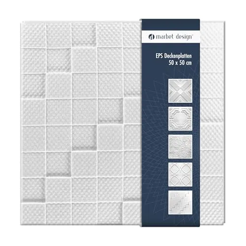 Deckenplatten aus Styropor EPS - Leichte & robuste Deckenpaneele im modernen Design (10QM Sparpaket MANHATTAN 50x50cm) - 10 qm Deckenplatten MANHATTAN (40 Platten) für kreative Gestaltung. Leicht und pflegeleicht, ermöglichen sie einen individuellen Wohnstil. Die Überlappung sorgt für fugenloses Anbringen und eine saubere Optik.