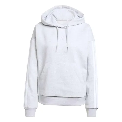 adidas Damen Essentials 3-Stripes Fleece Hoodie Sweatshirt, Light Grey Heather/White, L