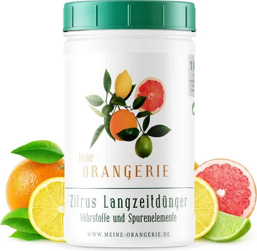 Meine Orangerie - Langzeit-Zitrusdünger [1kg] - Dünger für alle Zitrus-Sorten mit 6 Monaten Langzeitwirkung. Ideal für Oliven- und Feigenbäume. Einfache Dosierung für gleichmäßige Nährstoffabgabe.