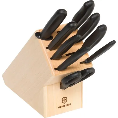 Victorinox Swiss Classic Messerblock 9-teilig - Schwarz - Hochwertiger Messerblock aus Buchenholz mit 9 vielseitigen Messern. Stilvolle Aufbewahrung für deine Küchenwerkzeuge, immer griffbereit für präzises Schneiden und Zubereiten.