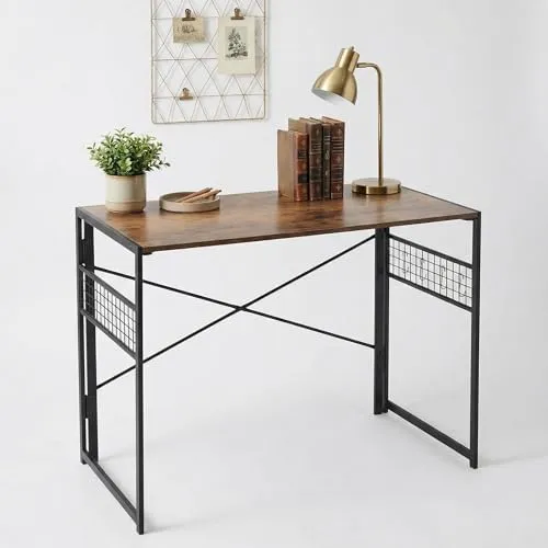 FurnitureR Faltbarer Schreibtisch 100x50x75cm – Computertisch mit Metallrahmen & MDF-Holzplatte – Klappbarer Arbeitstisch für Home Office, Gaming & Studium – Industrial Design (Vintage)