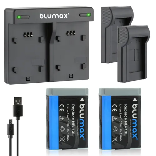 2x Akku + Lader für Canon NB-13L PowerShot G5X G7X G9X 1050 mAh (3,6V)