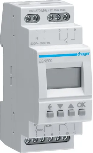 Hager EGN200 Digitale Zeitschaltuhr - 2-Kanal mit Bluetooth, flexible Programmierung über App und integrierte Dämmerungsschalterfunktion