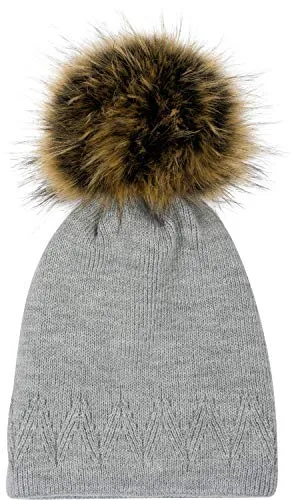 styleBREAKER Unisex Strick Bommelmütze mit abnehmbarem Kunstfellbommel - Warme Strickmütze mit Zacken Muster und abnehmbarem Bommel für einfachen Waschkomfort. Ideal für kalte Temperaturen, elastisches Material sorgt für perfekten Sitz. Einheitsgröße, passend für Kopfumfänge bis 61 cm.