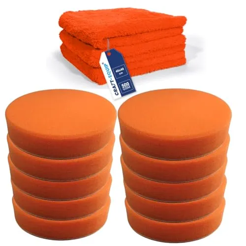 Craft-Equip Basic 13er Sparpack 150mm Polierschwämme orange glatt + Craft-Equip orangene randlose Microfasertücher 40 x 40cm