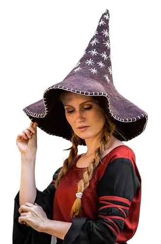 Leonardo Carbone® Hexenhut Star - Hexenkostüm, Mittelalter Kleidung Kopfbedeckung, Halloween Kostüm Damen, Witcher Hat, Zauberer Hut, LARP-Kleidung, Karneval, Cosplay - 100% Wolle Braun