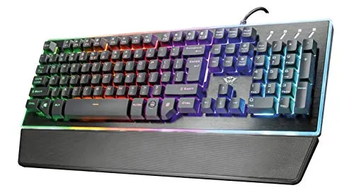 Trust Gaming GXT 860 Thura Halbmechanische LED-Tastatur - Tastaturen mit RGB-Beleuchtung und Anti-Ghosting, ideal für Gamer, die Präzision und Komfort schätzen. 9 Farbmodi und abnehmbare Handgelenkauflage sorgen für ein einzigartiges Spielerlebnis.