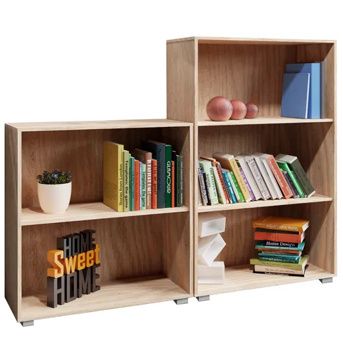 Bücherregal Vela 2er-Set Eiche 2+3 Fächer - Moderne Regale mit flexibler Stauraumgestaltung: Höhenverstellbare Einlegeböden und einfaches Baukastenprinzip für individuelle Anpassungen. Ideal für Bücher und Unterlagen!
