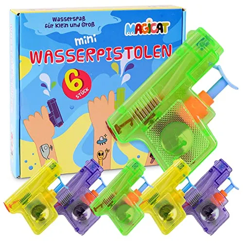 Magicat Premium Wasserpistolen Set, 6 Pistolen für Klein und Groß, perfektes Wasserspielzeug für Kinder und Erwachsene, Sommer Spielzeug für Garten und Pool, optimales Geschenk und Mitgebsel