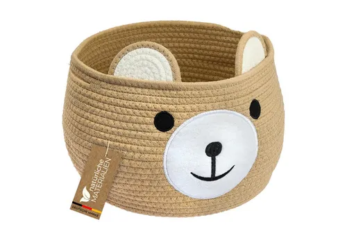 HMF Aufbewahrungskorb Aufbewahrungskorb mit versteckten Griffen, Korb für Kinderzimmer aus Baumwolle, Bär, Honig