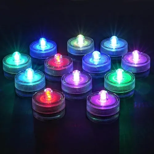 PRECORN LED Teelichter mit Farbwechsel – 12er Set | Wasserdichte Mini-Lichter batteriebetrieben | Halloween Kürbis Licht, Party, Hochzeit Deko, flammenlos
