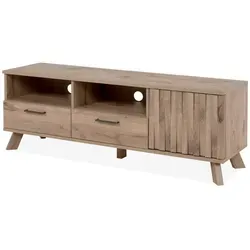 Furn.Design TV-Lowboard Eiche 140 cm mit Push-to-Open - TV-Halterungen für stilvolle Wohnzimmer, das TV Lowboard Douro bietet 3D-Reliefoptik und praktische Push-to-Open-Funktion für elegantes Design und optimalen Stauraum.