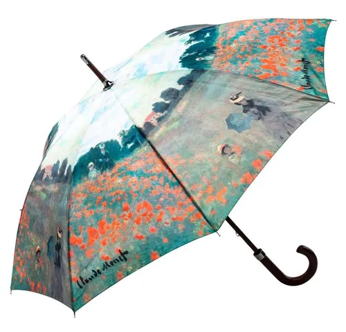 Luckyweather Stockregenschirm mit Mohnblumenfeld-Motiv - Eleganter Stockschirm mit einem Durchmesser von 105 cm und stabiler Holzverarbeitung. Perfekt für jeden Wetterumschwung, leicht, robust und mit UV-Schutz ausgestattet.