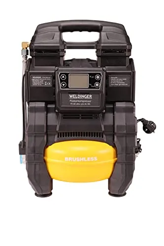 WELDINGER Flüsterkompressor FK60 akku pro 550W Druckbereich 3-9 bar Digitaldisplay 5 Liter Aluminiumtank für Makita 18V-Akkus 5 Jahre Garantie