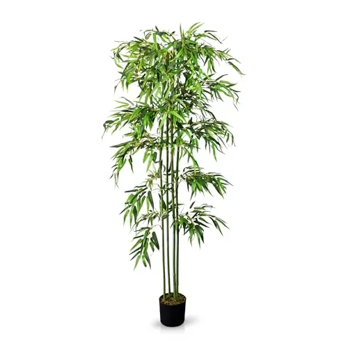 Decovego Künstlicher Bambusbaum 180 cm - Künstliche Pflanzen: Realistischer Bambusbaum mit Echtholzstamm, ideal für Wohnzimmer, Büro und geschützte Außenbereiche. Perfekt als dekorativer Sichtschutz!