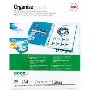 GBC Laminierfolien 3747515, DIN A4, 75 mic, glänzend, mit Abheftrand, 25 Stück