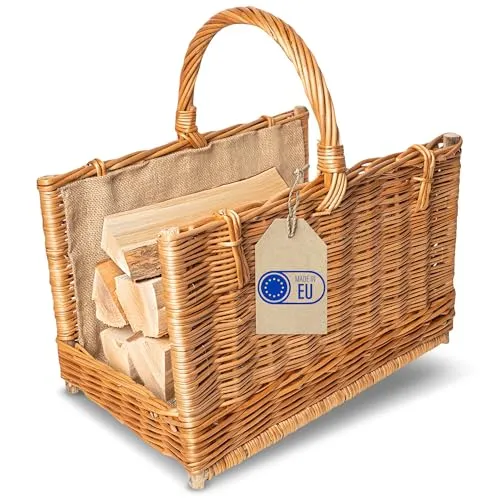 Creative Home Groß Kaminkorb Holzkorb Kaminholzkorb Rattan | 45 x 30 x 47 cm | Aufbewahrung Rechteckig Weidenkorb für Kaminholz/Holz | Braun Dick Weide Feuerholzkorb Holztrage Tragekorb