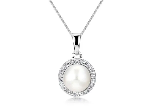 MATERIA Perlen Anhänger Silber 925 rund - Eleganter Brautschmuck mit Halskette - Schmuck Anhänger aus rhodiniertem 925 Sterling-Silber, besetzt mit einer weißen Süßwasserzuchtperle. Perfekt als Brautschmuck und eleganter Blickfang für besondere Anlässe.