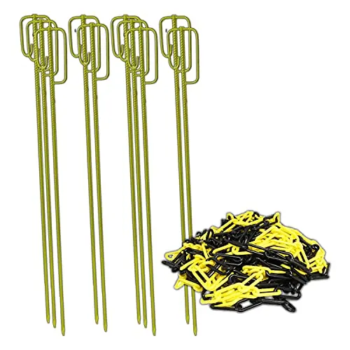 UvV Absperrleinenhalter 10 Stück mit Kette Ø 14 x 1200 mm geriffelt, verschiedene Farbkombinationen erhältlich, Absperrkette aus Kunststoff mit 25 Metern Länge und wahlweise 6 o. 8 mm (GELB 6 mm)