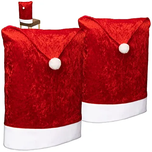 com-four® 2X Premium Stuhlhusse - Weihnachtsdekoration für Stühle - Schonbezüge im weihnachtlichen Design - Sitzmöbel-Überzüge - Stuhlbezug für Weihnachten - Stuhlabdeckung