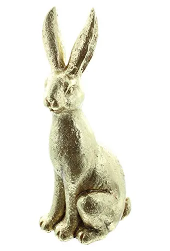 Hase, Hasenfigur, Osterdeko, Dekofigur aus Fiberglas, Gold lackiert, Osterdeko, ca. 19 X 12.5 X 42cm Innenbereich .Bestellen Sie passend dazu die goldenen Ostereier Best.Nr.- B08P5ZZ2HM