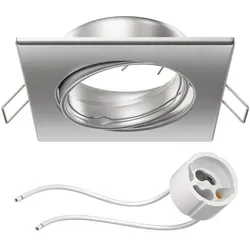 ledscom.de Deckeneinbaurahmen RIR Einbaurahmen chrom matt eckig schwenkbar (LED/Halogen/GU10/MR16/PAR16/50mm) inkl. GU10 Fassung