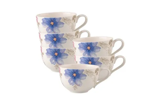 Villeroy & Boch Mariefleur Gris Basic Frühstückstasse 290 ml - 6er Set - Thermobehälter aus Premium Porzellan, mikrowellensicher und spülmaschinenfest. Stilvoll servieren mit der eleganten Mariefleur Kollektion für jeden Anlass.
