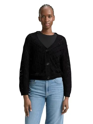 TOM TAILOR Denim Damen Cardigan 1046676 - Deep Black, XL EU - Strickjacke für Damen mit optimaler Passform und hohem Tragekomfort, ideal für vielseitige Outfits.