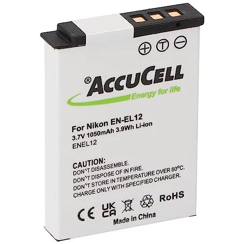 AccuCell Akku für Nikon EN-EL12 - Li-Ion Akku für CoolPix Modelle, inklusive Schutz vor Überladung und Kurzschluss, hohe Kapazität und Langlebigkeit
