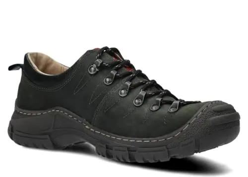 nagaba - Wanderschuhe Herren - Trekkingschuhe Herren - Outdoor Halbschuhe Männer Echtleder, mit Schnursenkel - Wanderstiefel, Lederschuhe mit Dicker, Rutschfester Sohle - Modell 444 - Khaki - 42