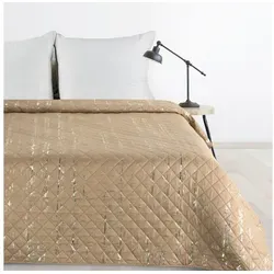 Design91 Tagesdecke Microfaser Decke, praktischer Überwurf, Allzweckdecke silber Muster, Gesteppt beige|gelb 220 cm x 240 cm